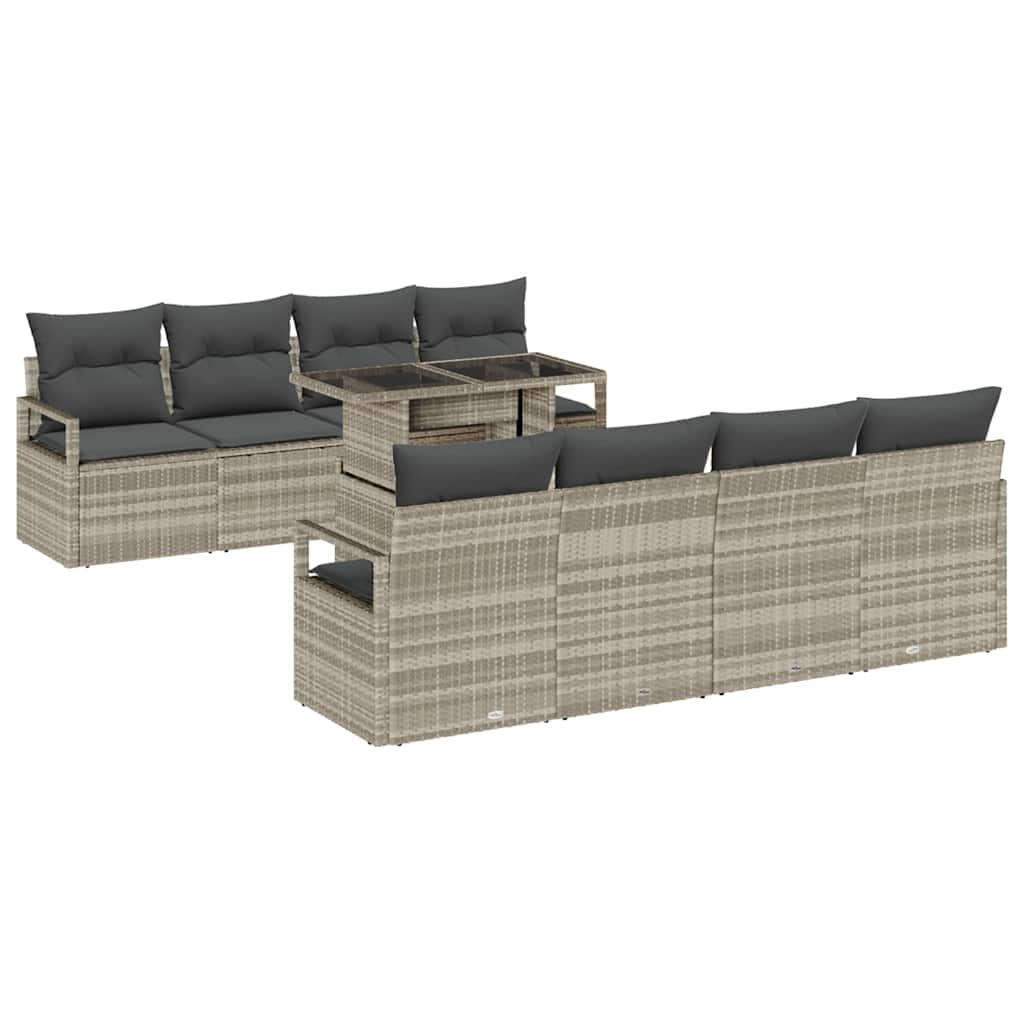 Garten-Sofa-Set mit Speicher 9 pcs Hellgrau Poly Rattan